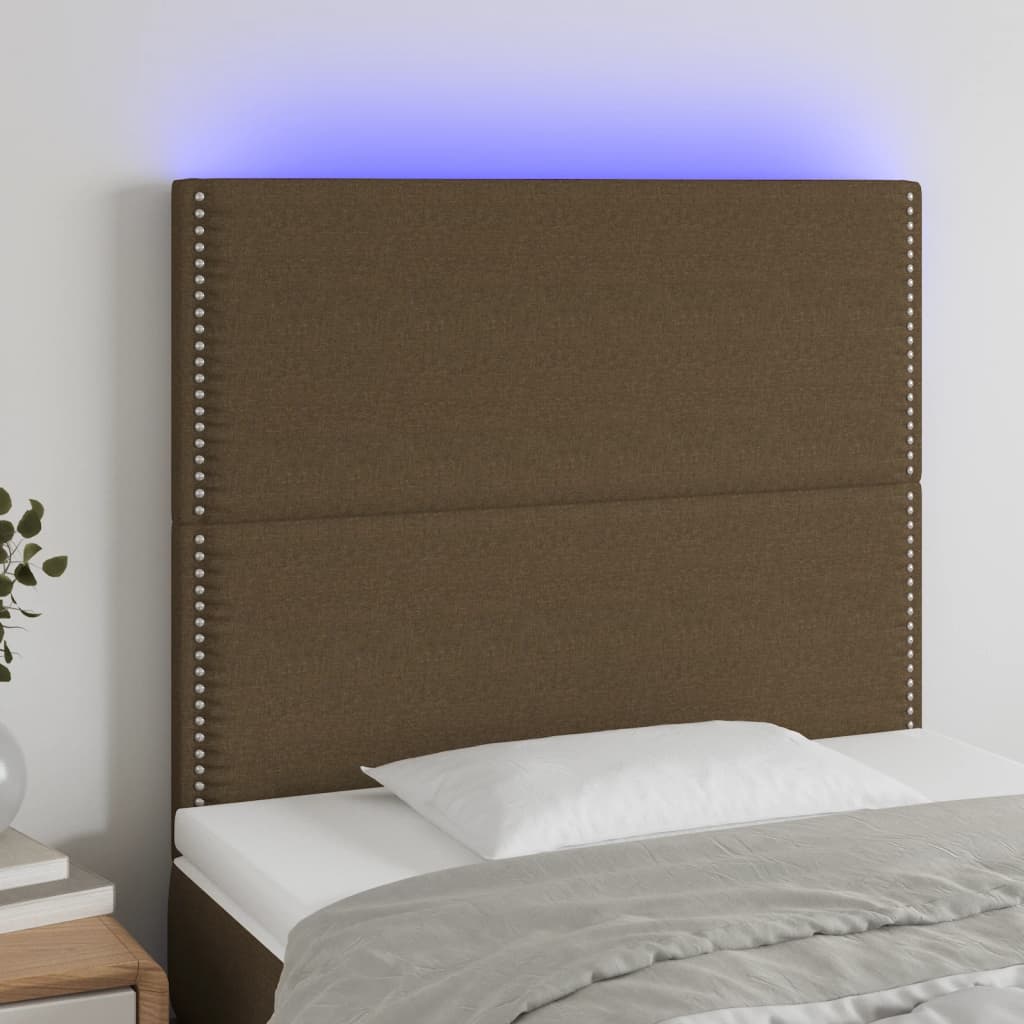 Čelo postele s LED tmavě hnědé 80x5x118/128 cm textil