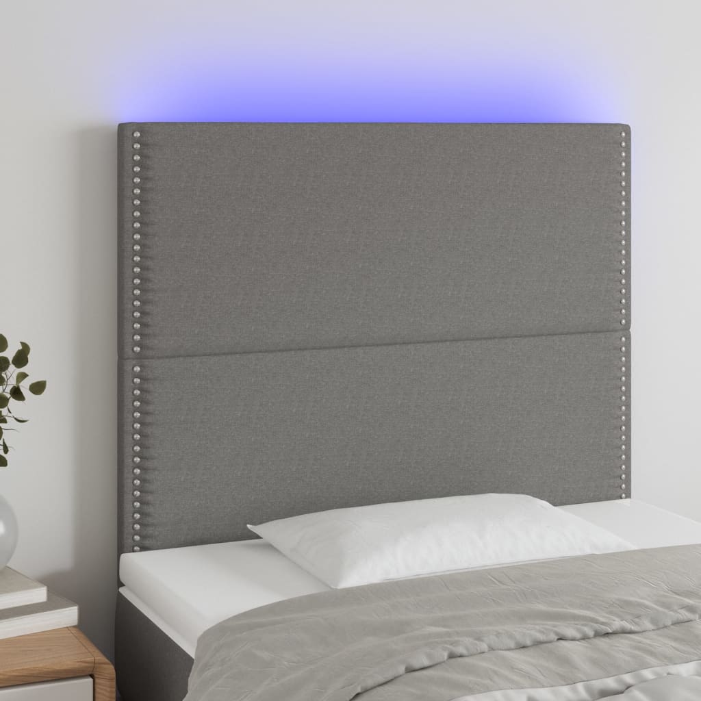 Čelo postele s LED tmavě šedé 90x5x118/128 cm textil