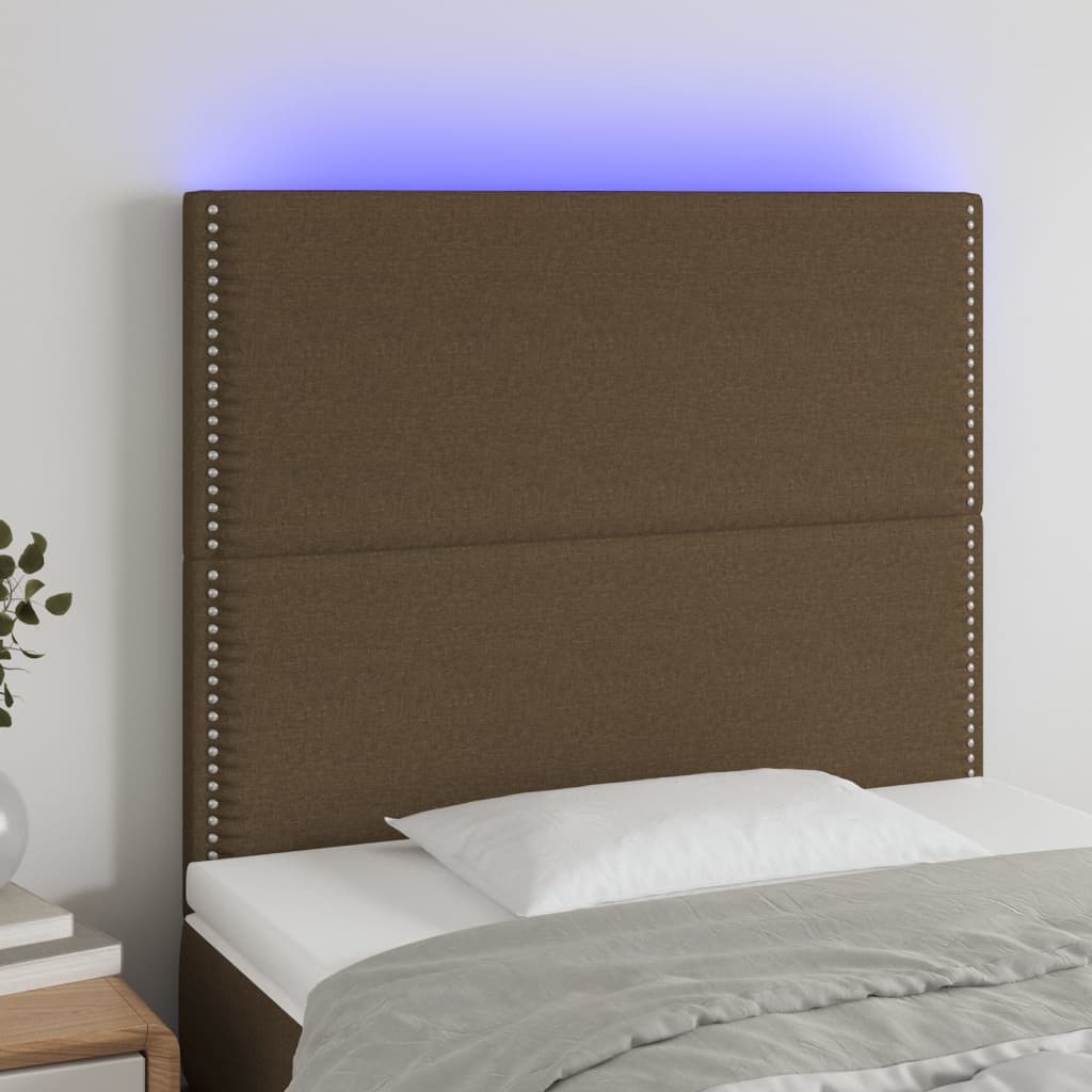 Čelo postele s LED tmavě hnědé 90x5x118/128 cm textil
