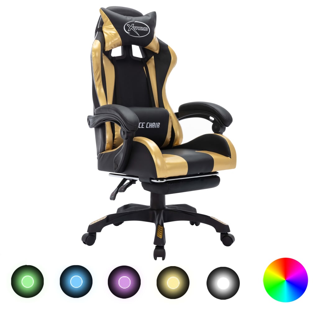 Herní židle s RGB LED podsvícením zlato-černá umělá kůže
