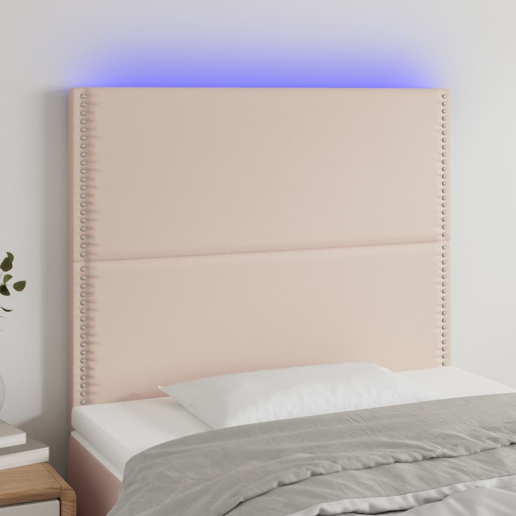 Čelo postele s LED cappuccino 80x5x118/128 cm umělá kůže