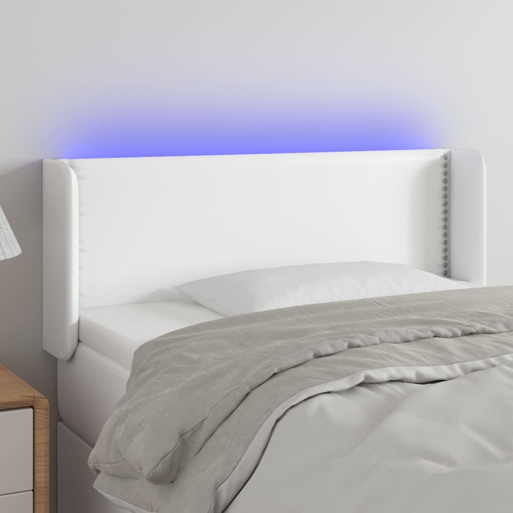 Čelo postele s LED bílé 83 x 16 x 78/88 cm umělá kůže