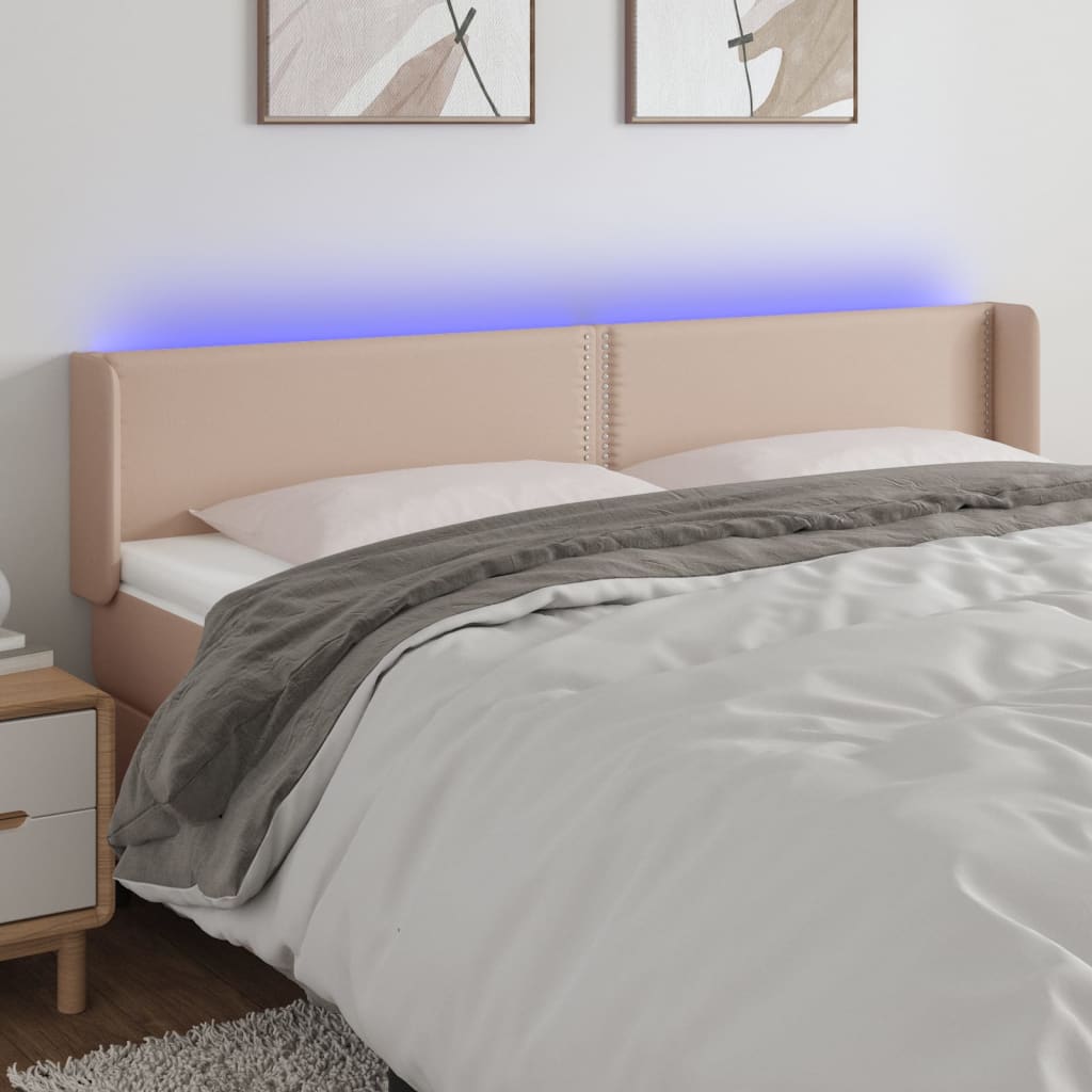 Čelo postele s LED cappuccino 163 x 16 x 78/88 cm umělá kůže