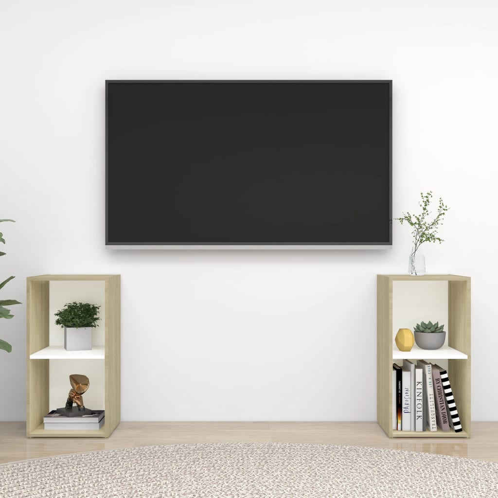TV stolky 2 ks bílé a sonoma dub 72 x 35 x 36,5 cm dřevotříska