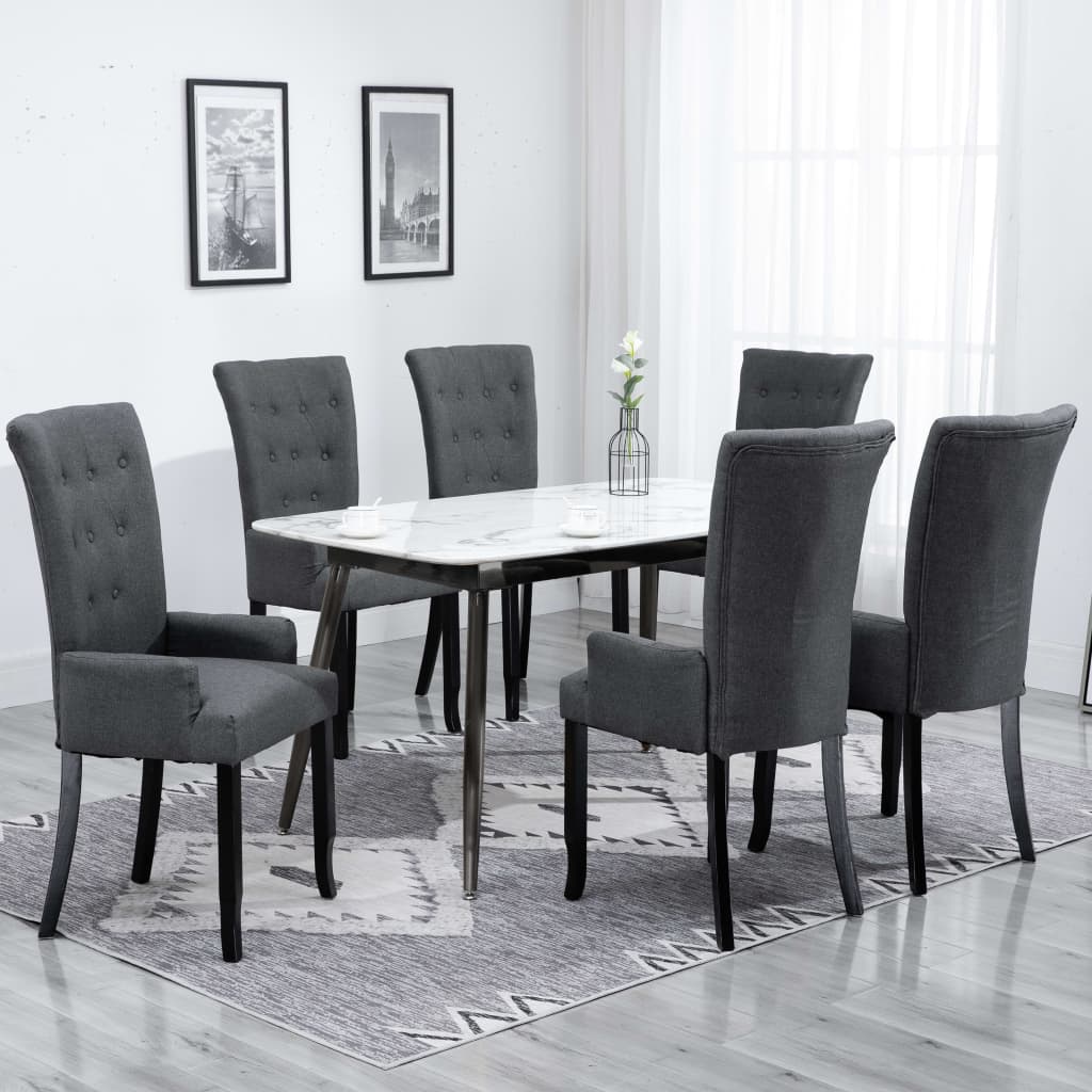 Jídelní židle s područkami 6 ks tmavě šedé textil