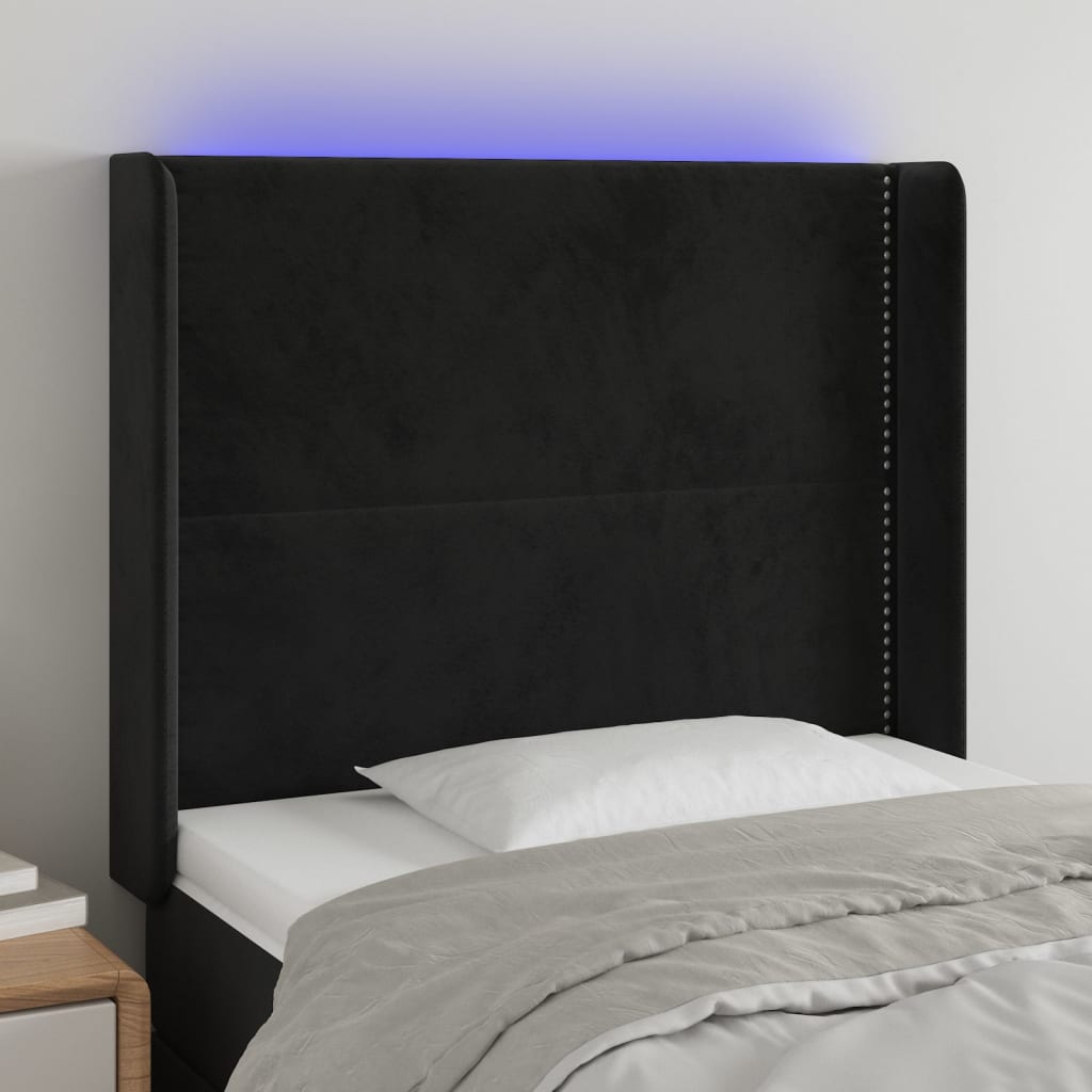 Čelo postele s LED černé 83 x 16 x 118/128 cm samet