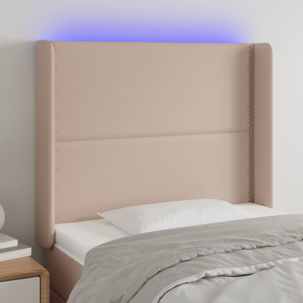 Čelo postele s LED cappuccino 83 x 16 x 118/128 cm umělá kůže