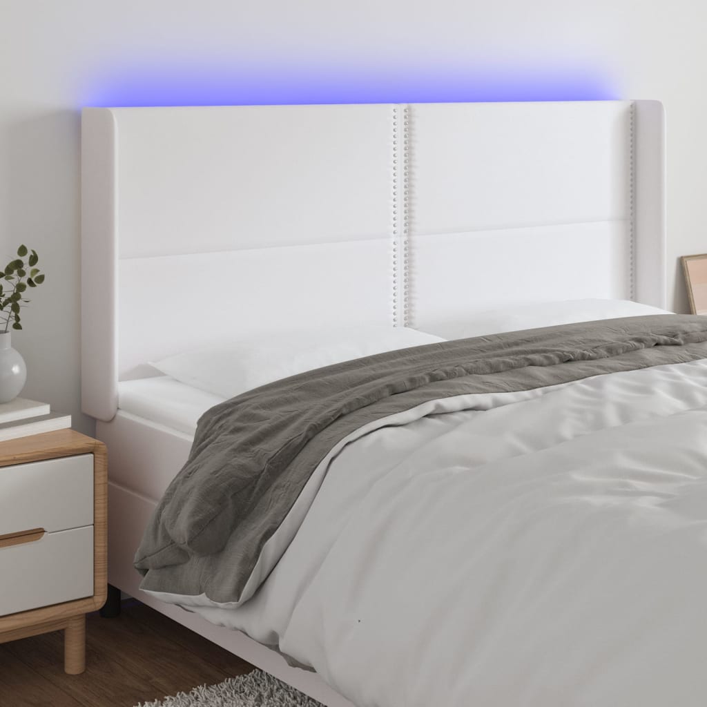 Čelo postele s LED bílé 203 x 16 x 118/128 cm umělá kůže