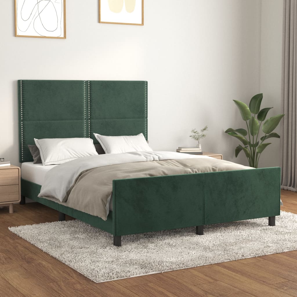 Rám postele s čelem tmavě zelený 140x200 cm samet