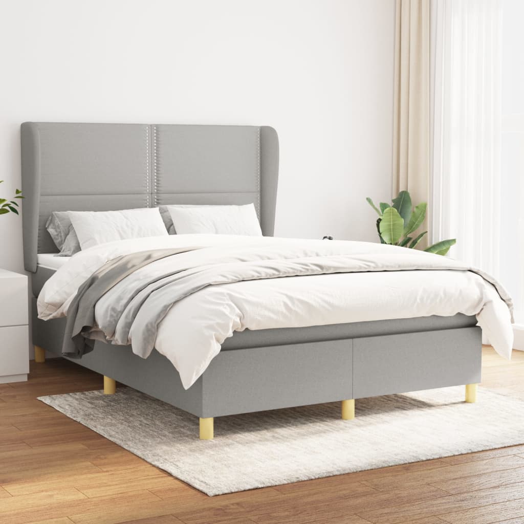 Box spring postel s matrací světle šedá 140 x 190 cm textil