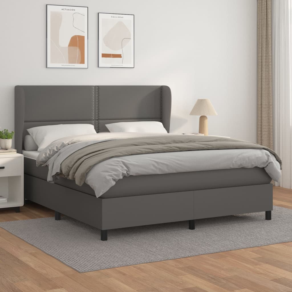 Box spring postel s matrací šedá 160x200 cm umělá kůže