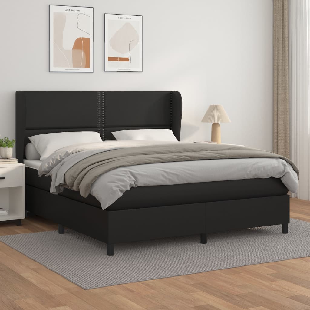 Box spring postel s matrací černá 180x200 cm umělá kůže