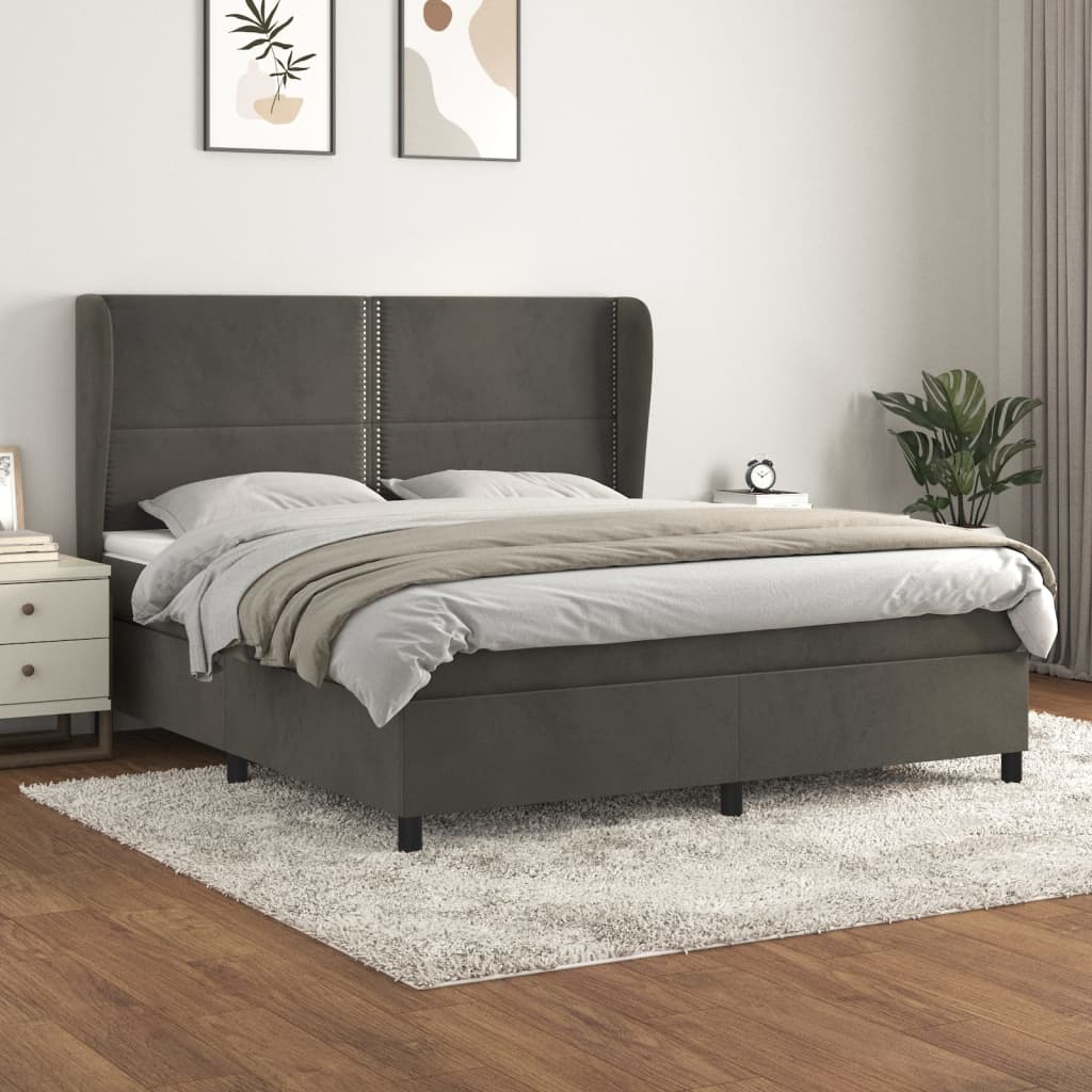 Box spring postel s matrací tmavě šedá 160x200 cm samet