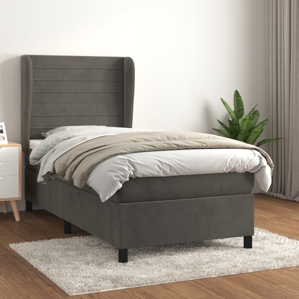 Box spring postel s matrací tmavě šedá 90x190 cm samet