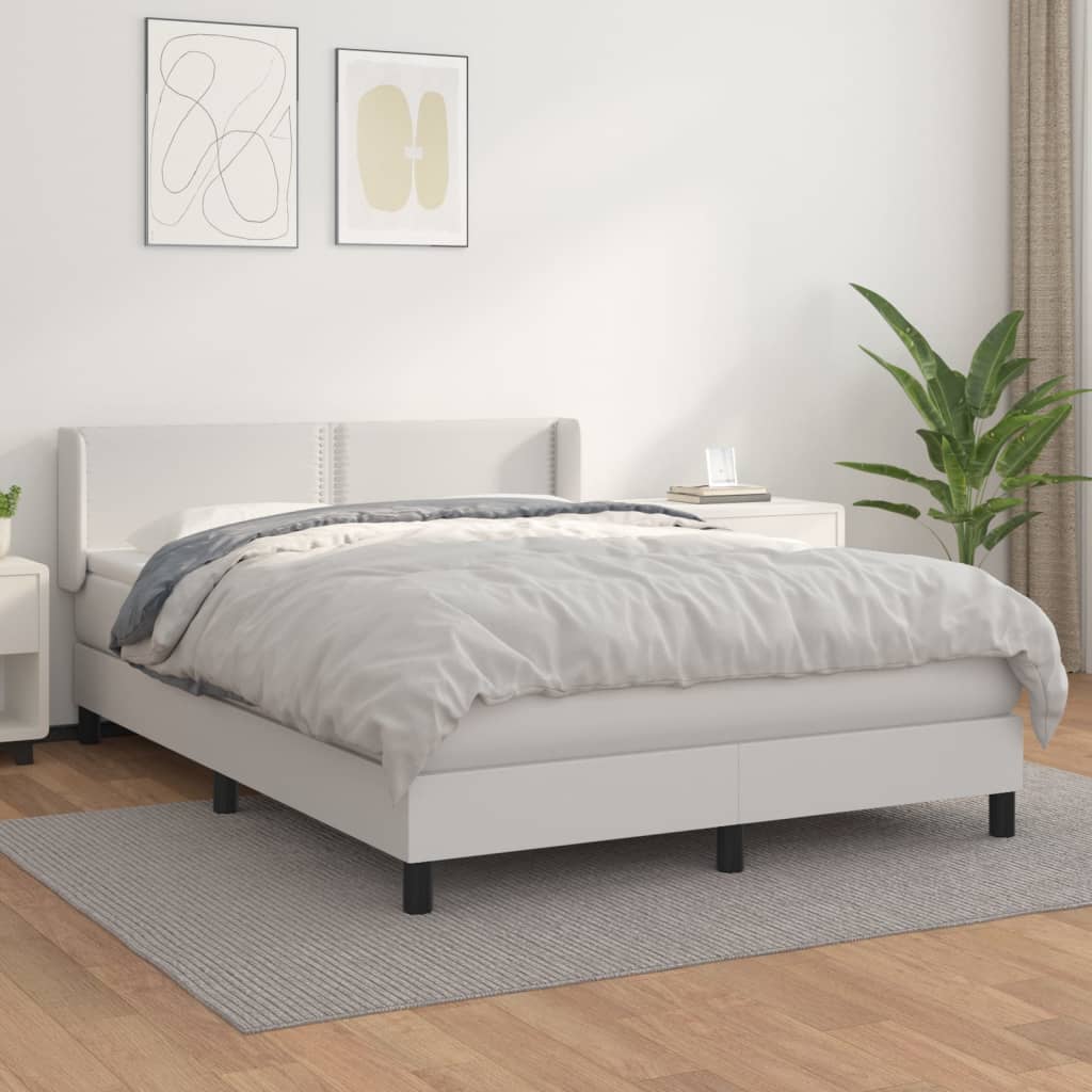 Box spring postel s matrací bílá 140x200 cm umělá kůže