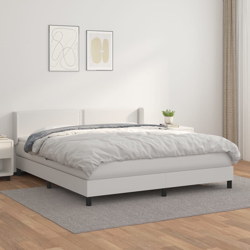 Box spring postel s matrací bílá 160x200 cm umělá kůže