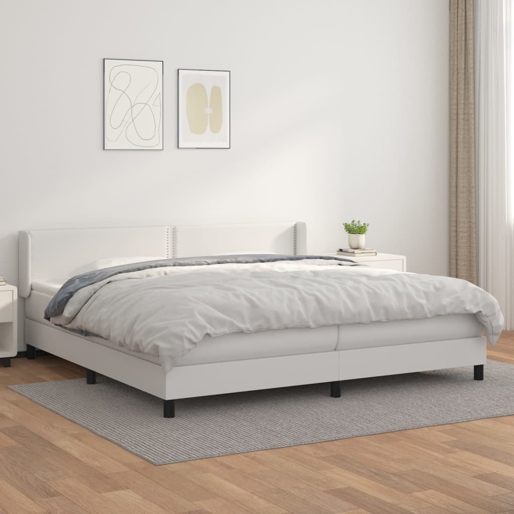 Box spring postel s matrací bílá 200x200 cm umělá kůže