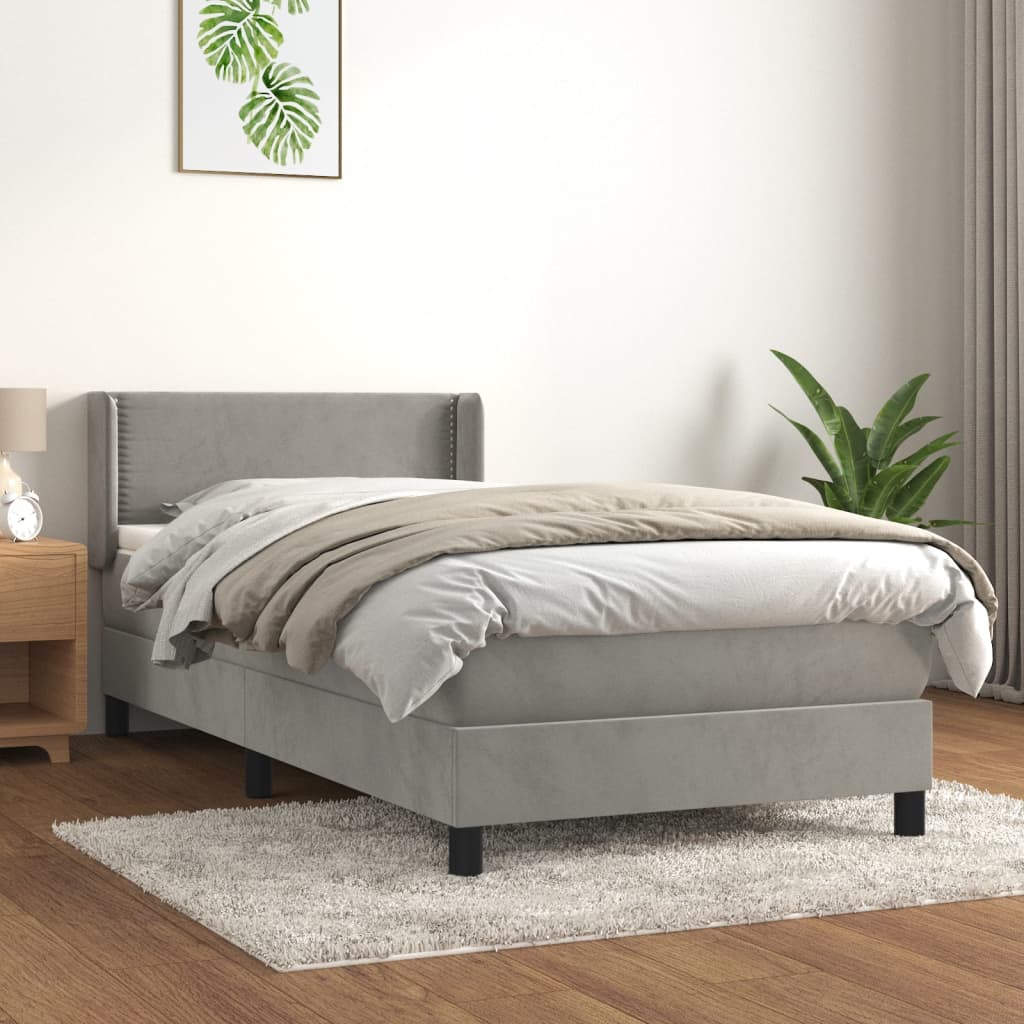 Box spring postel s matrací světle šedá 80 x 200 cm samet