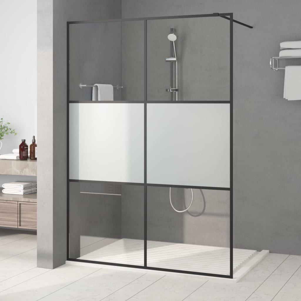 Sprchová zástěna walk-in černá 140x195 cm napůl mléčné ESG sklo