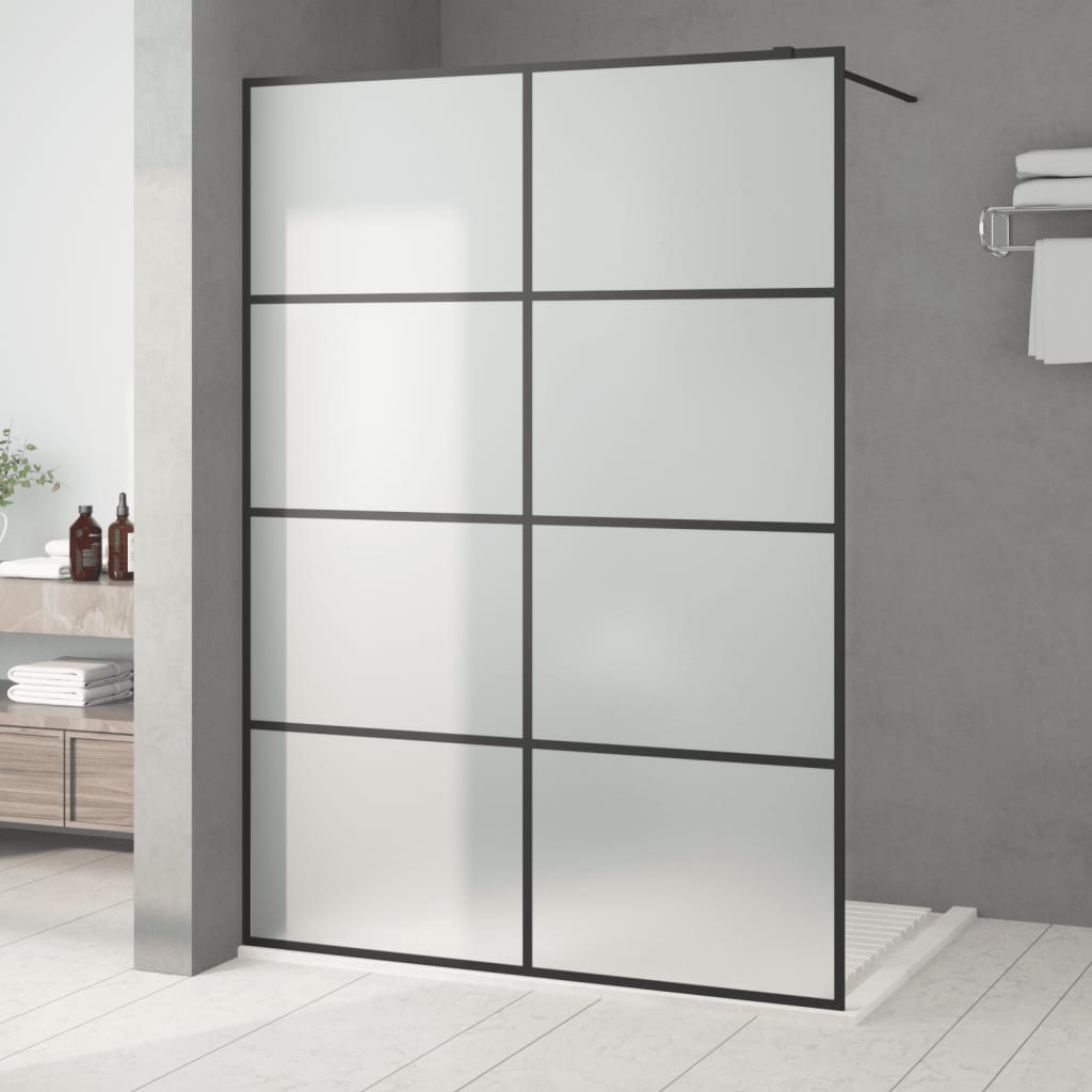 Sprchová zástěna walk-in černá 140 x 195 cm mléčné ESG sklo