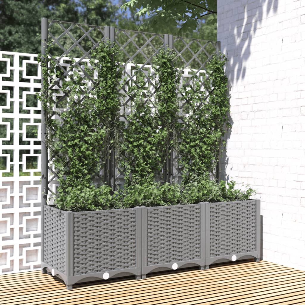 Zahradní truhlík s treláží světle šedý 120 x 40 x 136 cm PP