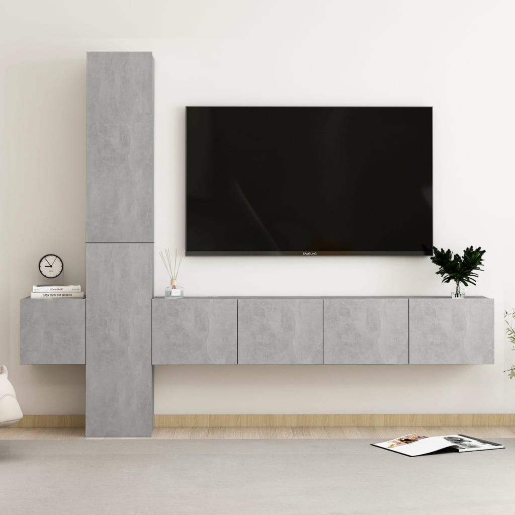 5dílný set TV skříněk betonově šedý dřevotříska