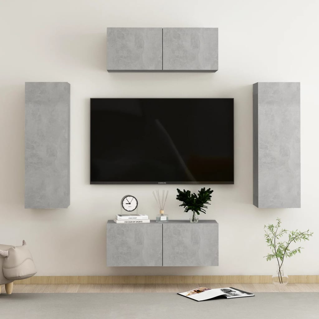 4dílný set TV skříněk betonově šedý dřevotříska