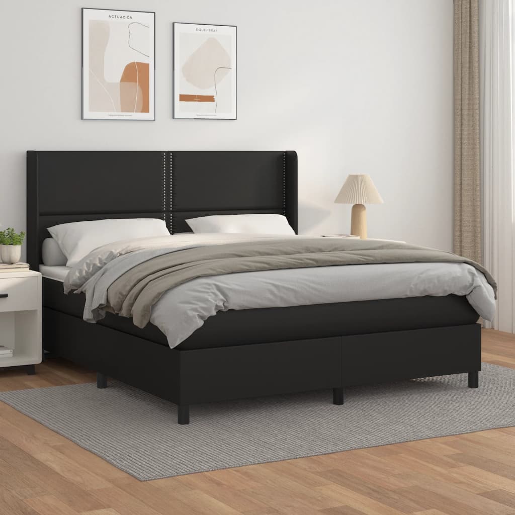 Box spring postel s matrací černá 180x200 cm umělá kůže