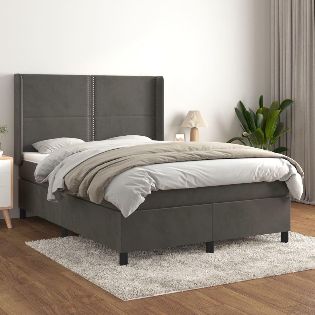 Box spring postel s matrací tmavě šedý 140 x 190 cm samet