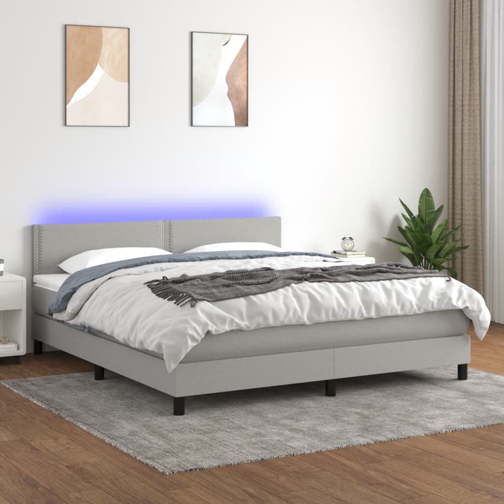 Box spring postel s matrací a LED světle šedá 160x200 cm textil