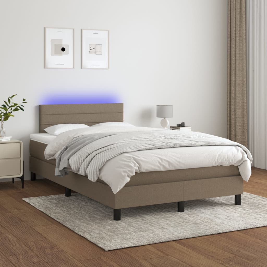 Box spring postel s matrací a LED taupe 120 x 200 cm textil