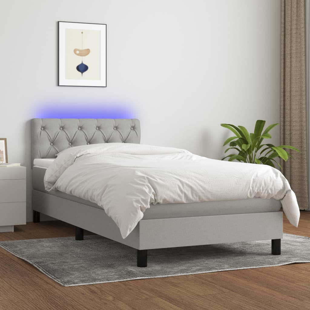 Box spring postel s matrací a LED světle šedá 80x200 cm textil