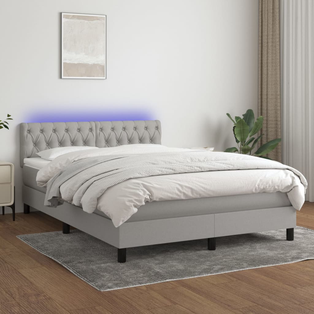 Box spring postel s matrací a LED světle šedá 140x200 cm textil