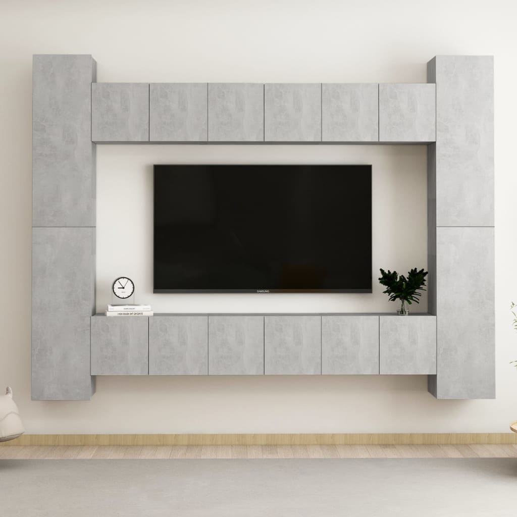10dílný set TV skříněk betonově šedý kompozitní dřevo