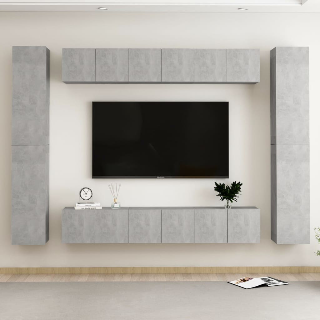 10dílný set TV skříněk betonově šedý kompozitní dřevo