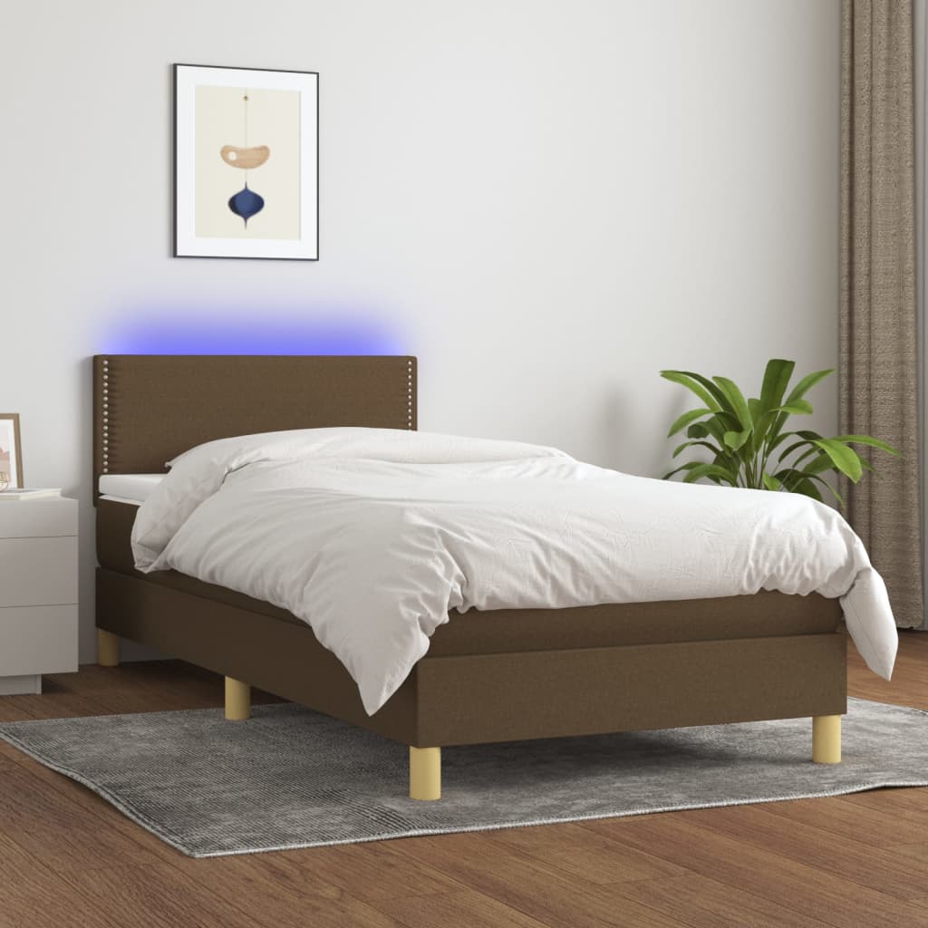 Box spring postel s matrací a LED tmavě hnědá 100x200 cm textil