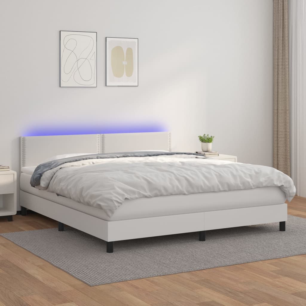 Box spring postel s matrací a LED bílá 160x200 cm umělá kůže