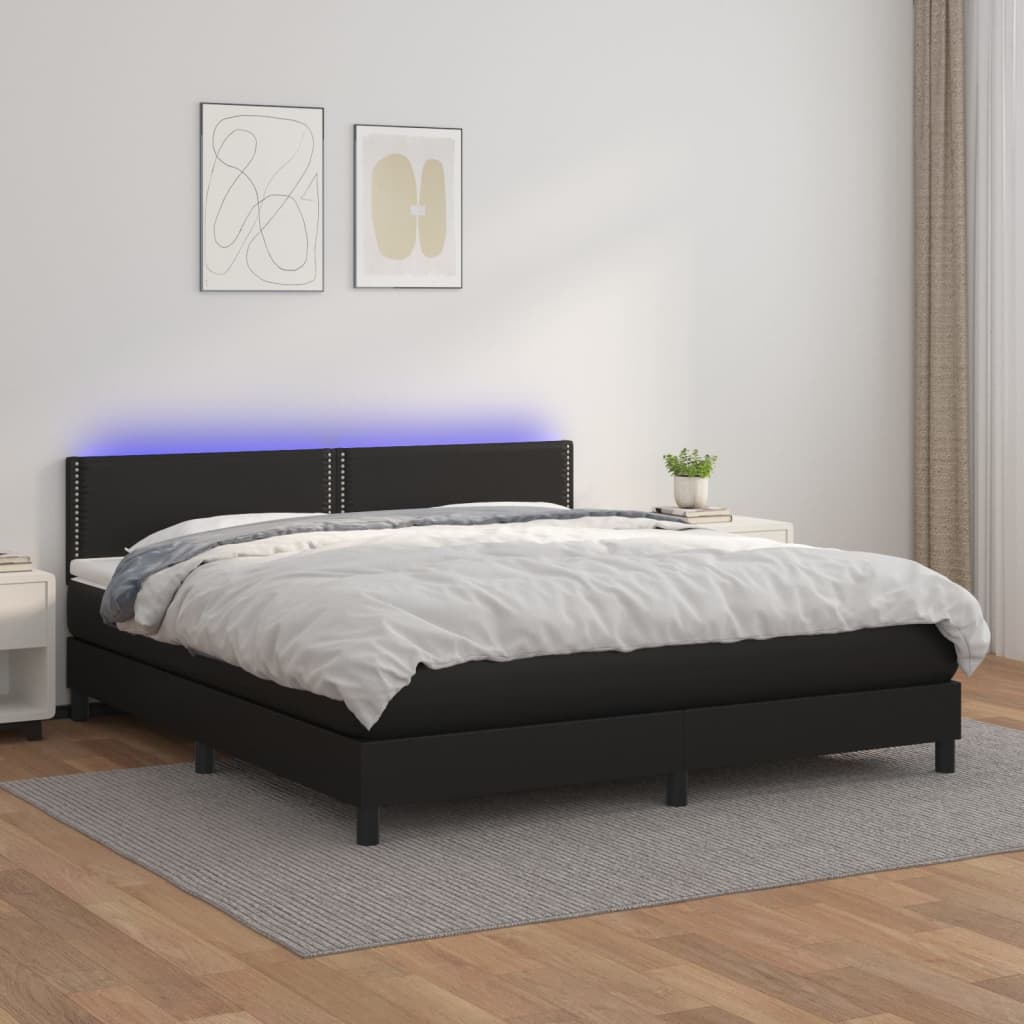 Box spring postel s matrací a LED černá 180x200 cm umělá kůže