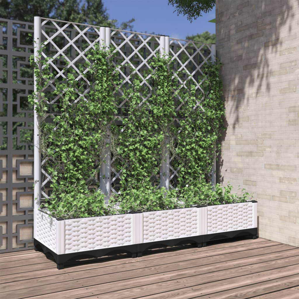 Zahradní truhlík s treláží bílý 120 x 40 x 121,5 cm PP