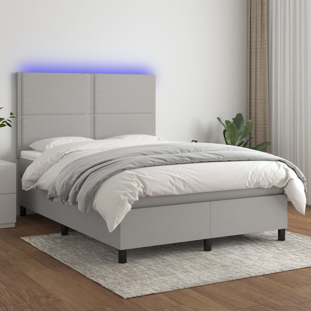 Box spring postel s matrací a LED světle šedá 140x200 cm textil