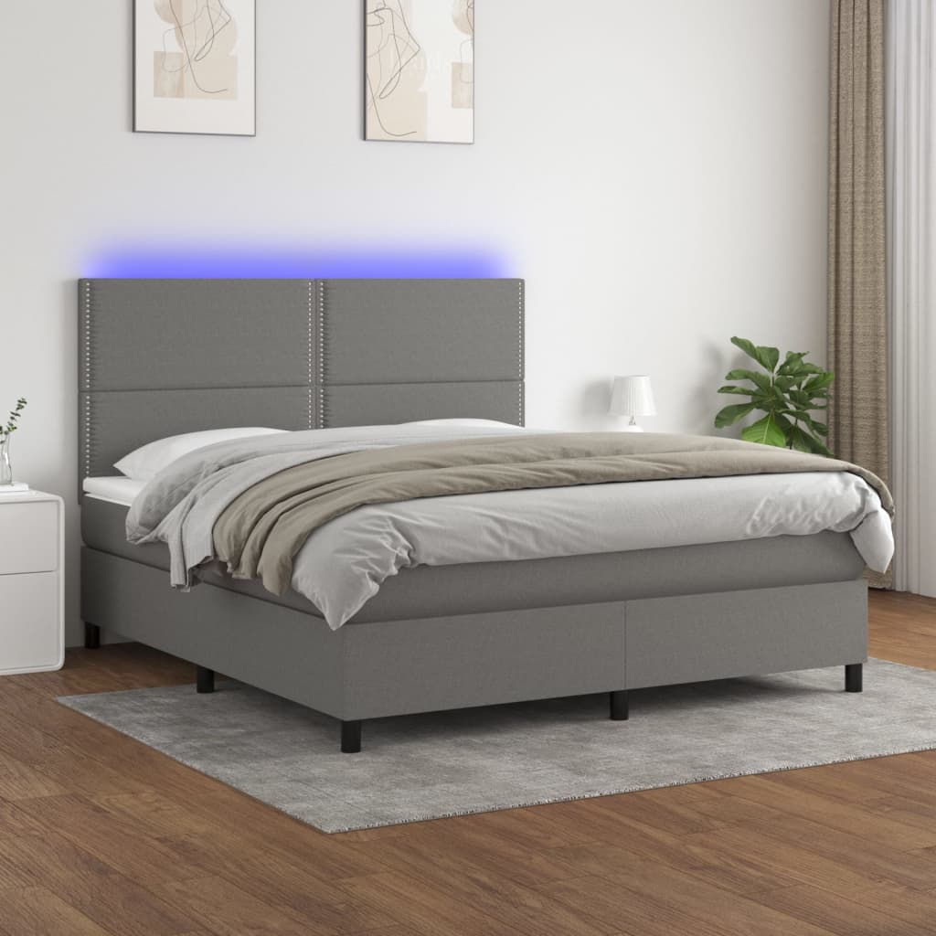 Box spring postel s matrací a LED tmavě šedá 160x200 cm textil