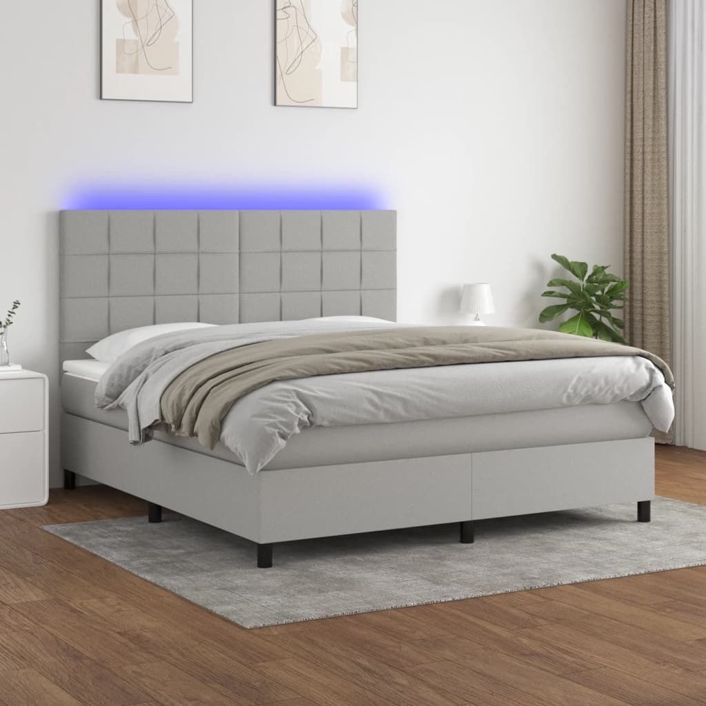 Box spring postel s matrací a LED světle šedá 160x200 cm textil