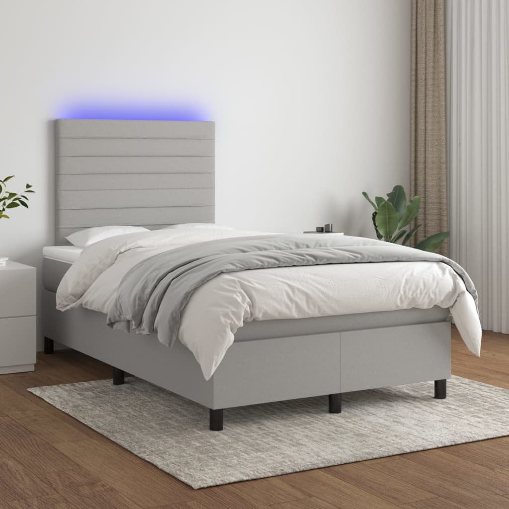 Box spring postel s matrací a LED světle šedá 120x200 cm textil