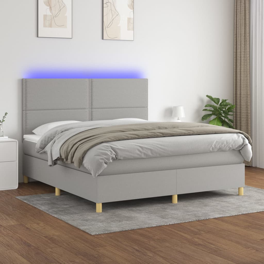 Box spring postel s matrací a LED světle šedá 160x200 cm textil