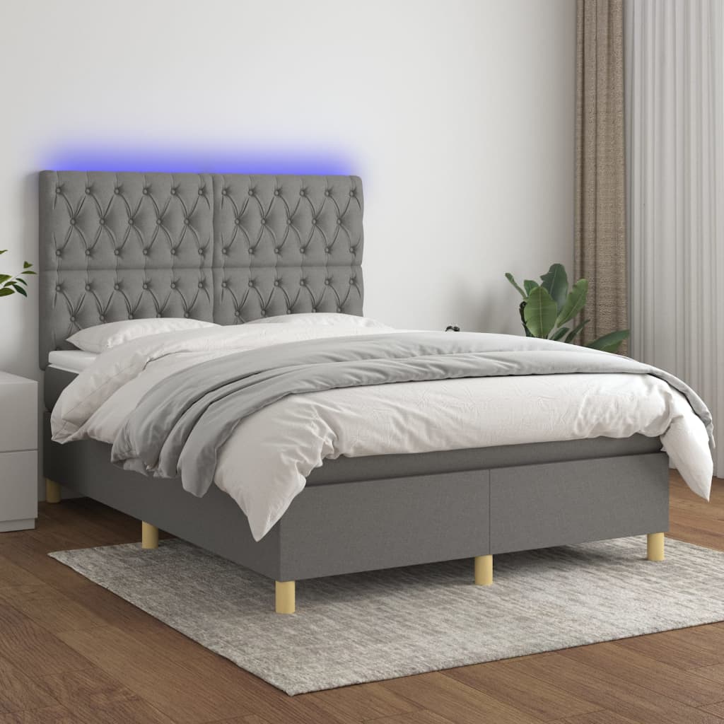 Box spring postel s matrací a LED tmavě šedá 140x190 cm textil