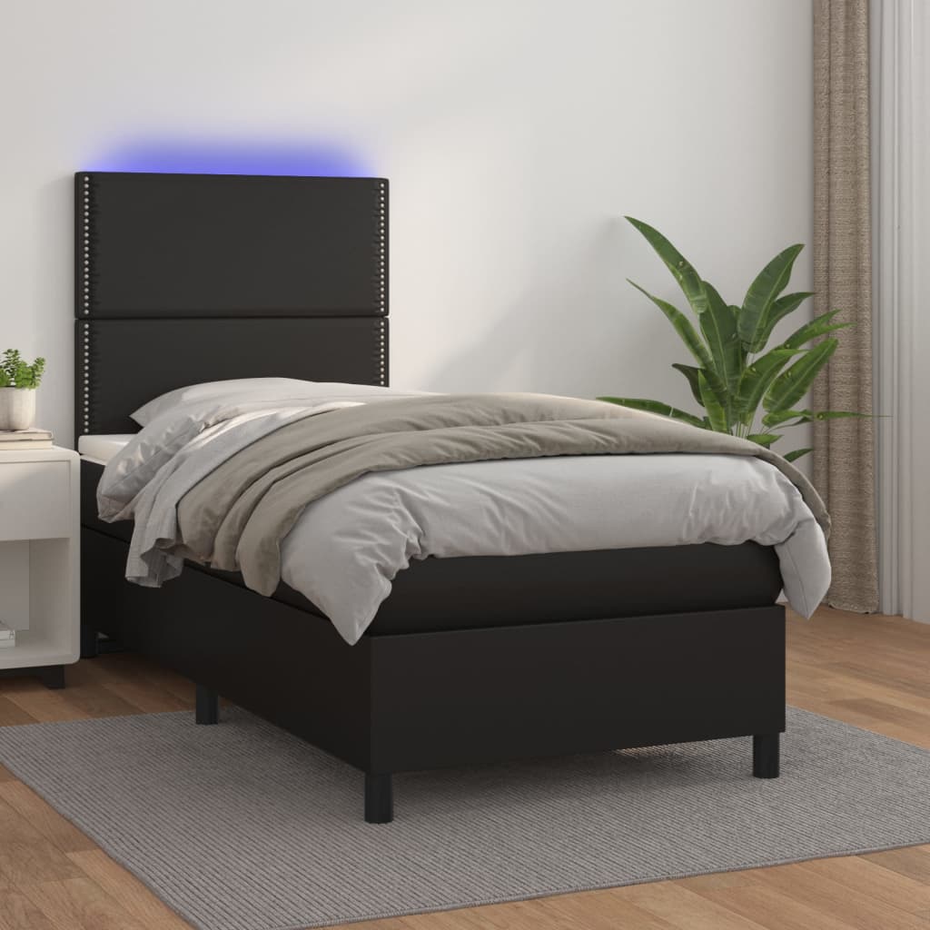 Box spring postel s matrací a LED černá 80 x 200 cm umělá kůže