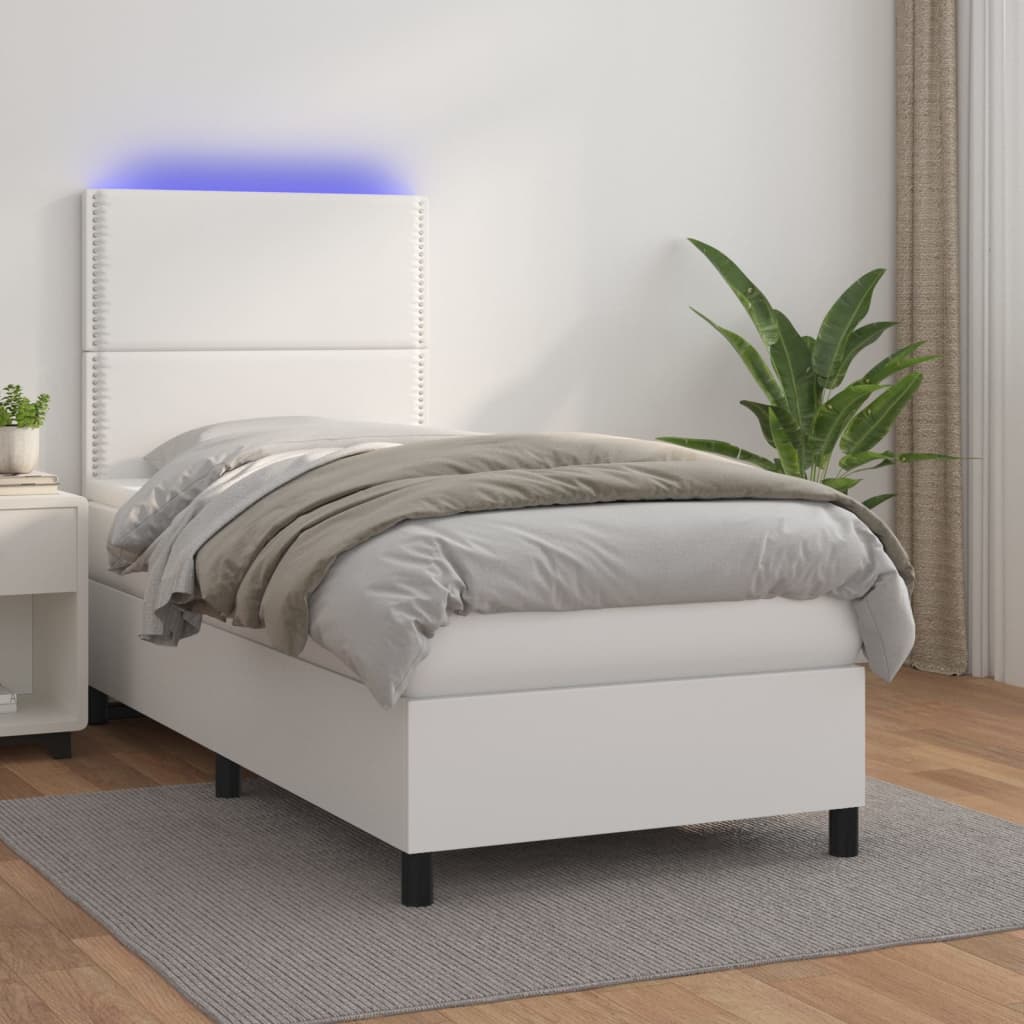 Box spring postel s matrací a LED bílá 80 x 200 cm umělá kůže