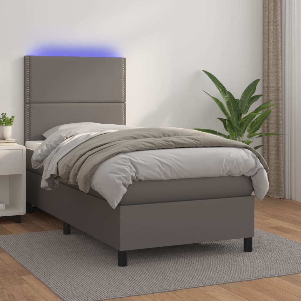 Box spring postel s matrací a LED šedá 80 x 200 cm umělá kůže