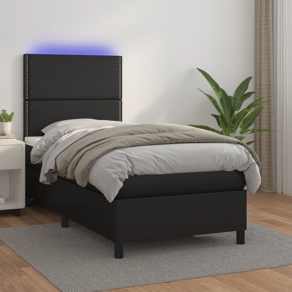 Box spring postel s matrací a LED černá 100x200 cm umělá kůže