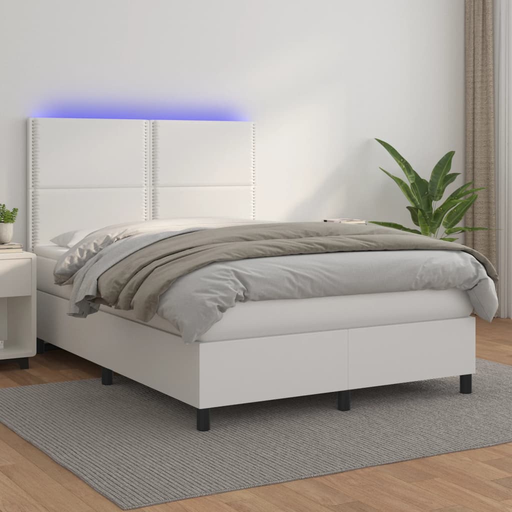 Box spring postel s matrací a LED bílá 140x200 cm umělá kůže